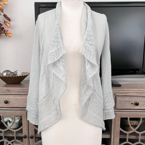 Ann Taylor Mohair Wool Blend Loft Open Cardigan Sweater Pointelle Gray Size XS - Picture 7 of 11